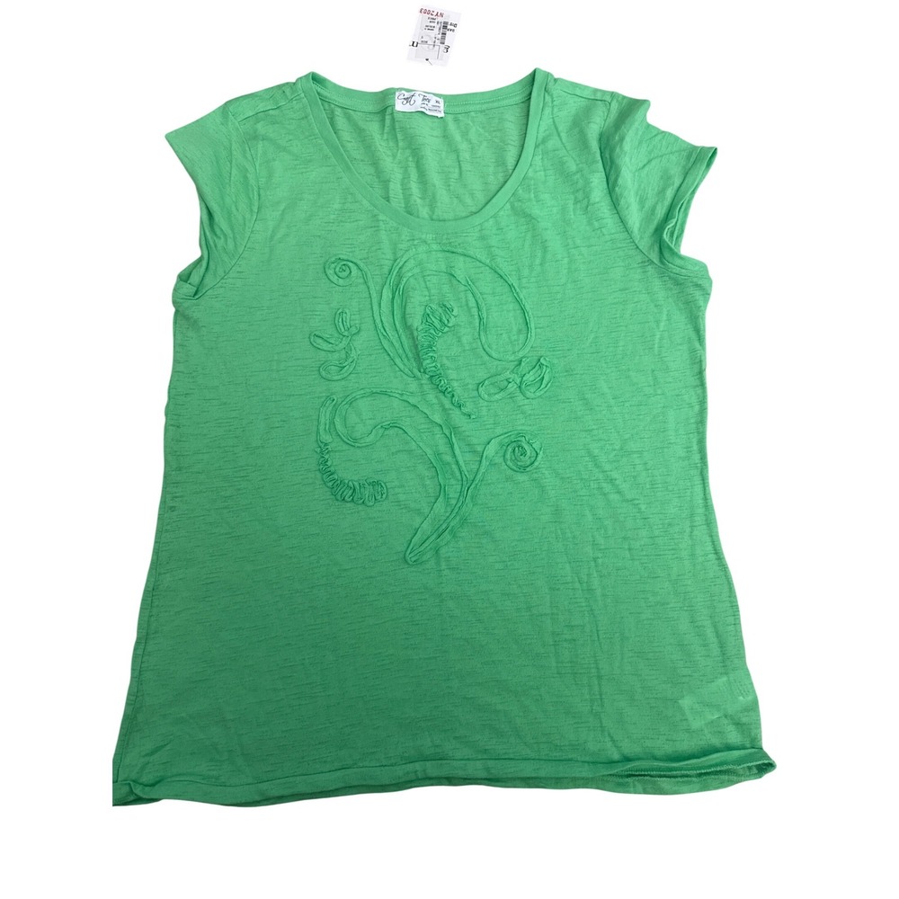 Craft Tees G&M Green Bella Burnout Applique Scoop Neck Cap Sleeve Top XL NEW